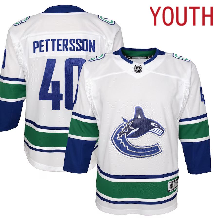 Youth Vancouver Canucks 40 Elias Pettersson White Away Premier Player NHL Jersey